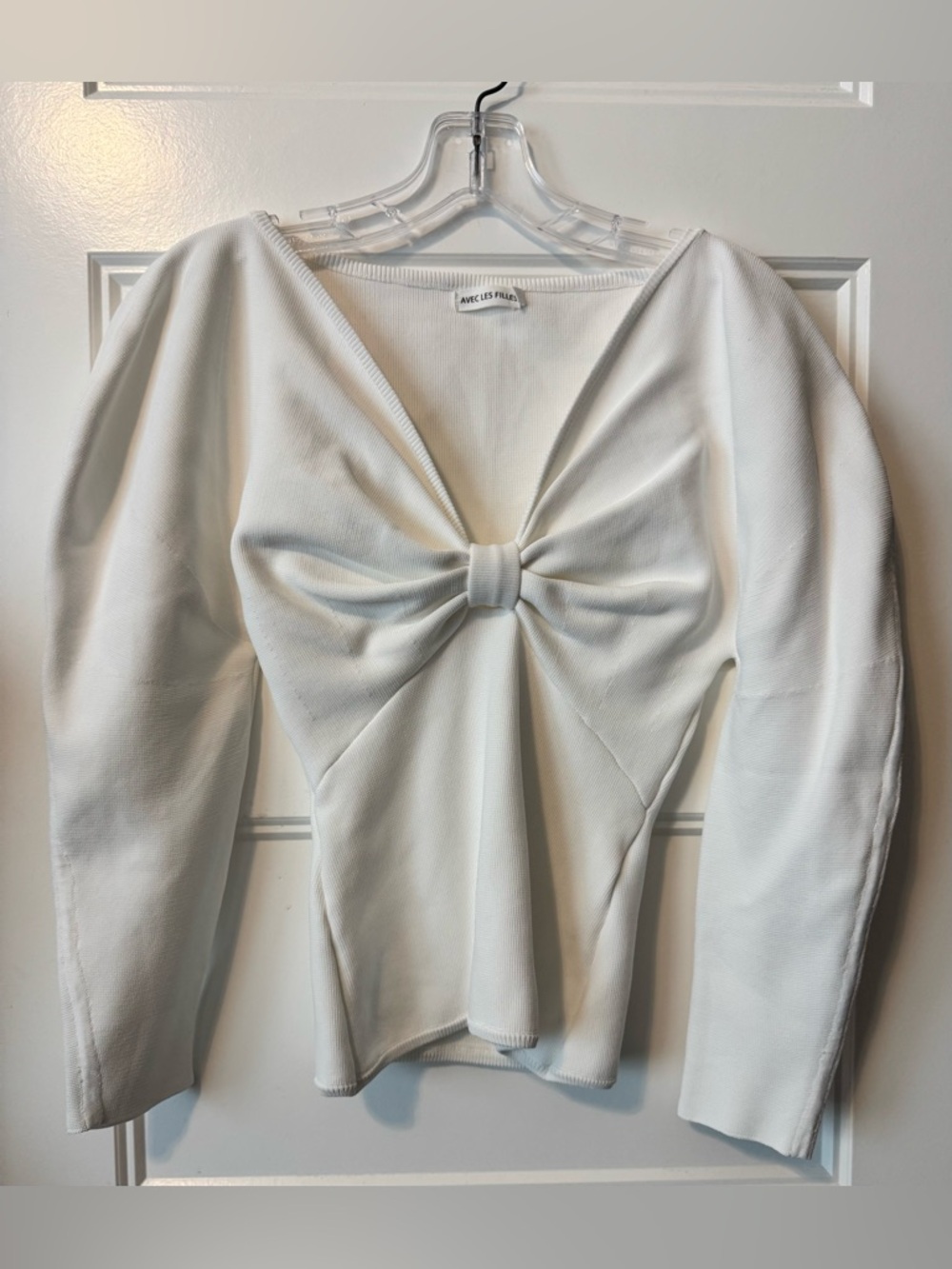 Avec Les Filles White Dolman Sleeves Bow Front Knit Top Coquette Balletcore SM - Picture 2 of 8